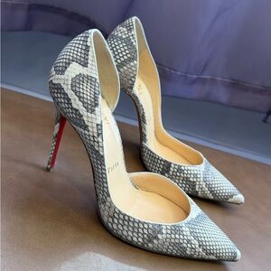 Christian Louboutin Grey Snakeskin Pointed-Toe Stiletto Pumps with Red Sole